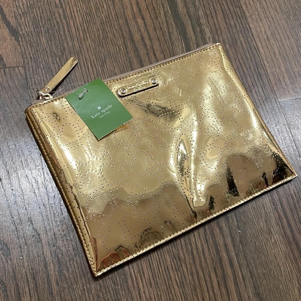 NWT Kate Spade Metro Spade Large Pouch Clutch in Gold